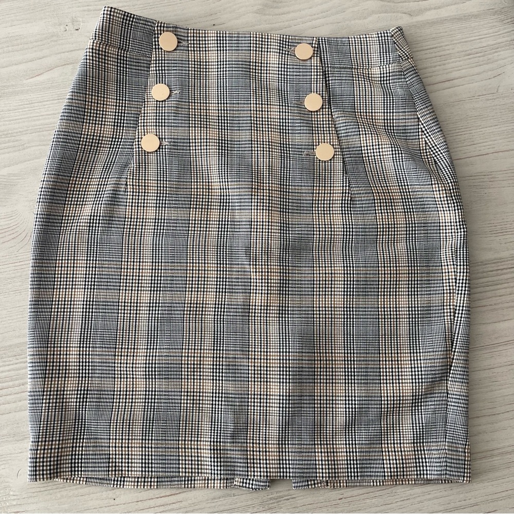H&M Mini Plaid Skirt with Gold Buttons
